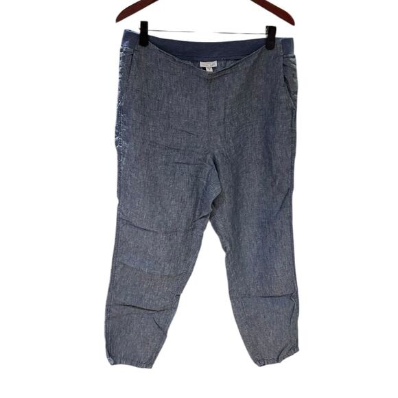 J. JILL Cobalt Indigo Blue Chambray LOVE LINEN Pull On Elastic Pants Size MEDIUM - Picture 1 of 7